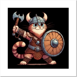 Funny Viking Warrior Cat Norse Mythology Anime Portrait Posters and Art